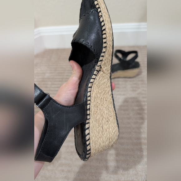 Nurture Black Leather Espadrille Wedge Sandals - Picture 5 of 9